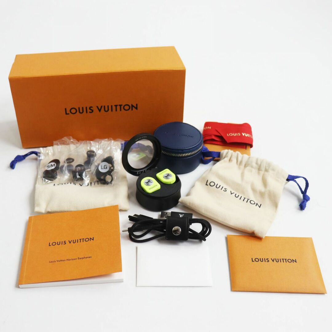 極美品●LOUIS VUITTON ルイヴィトン QAB140 ホライゾン モノグラム LVロゴ入り Bluetooth ワイヤレスイヤホン ライム  箱付き 1