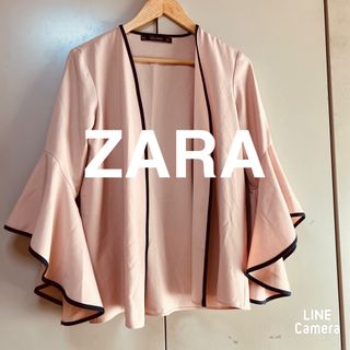 ザラ(ZARA)のZARA 袖ボリュームストレッチジャケット　カーディガン　ピンクベージュ(ノーカラージャケット)