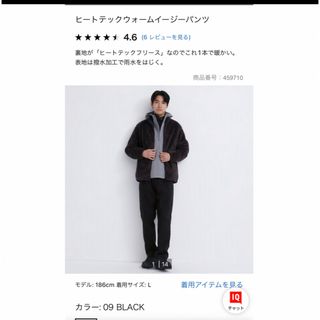 ユニクロ(UNIQLO)のユニクロ　ヒートテックテックウォームイージーパンツ　ブラック(ワークパンツ/カーゴパンツ)