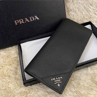 プラダ(PRADA)の極美品✨新型RFID搭載 PRADA サフィアーノ 二つ折り 財布 ブラック 黒(長財布)