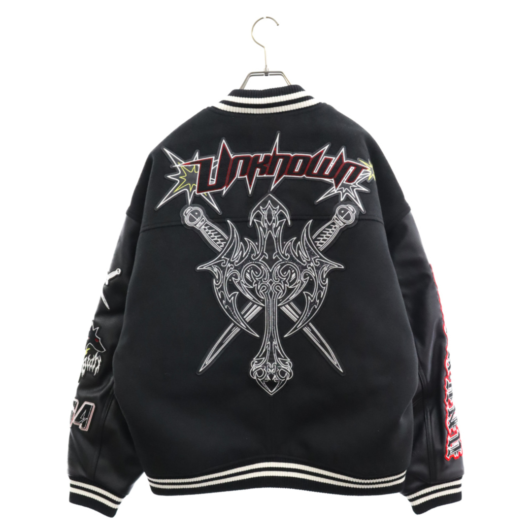 UNKNOWN LONDON アンノーンロンドン Graphic Patches Varsity Jacket グラフィックパッチバーシティジャケット スタジャン ブラック