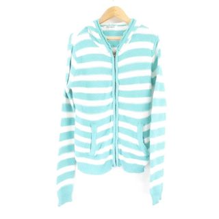 ビラボン(billabong)の美品 BILLABONG ビラボン AG013-008 ニットプルオーバー L 綿 パーカー 緑 白 ボーダー柄 サーフ レディース AU2197A1 (パーカー)