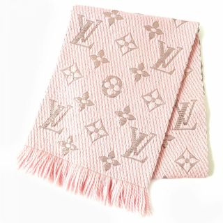 ルイヴィトン(LOUIS VUITTON)の極美品△LV ルイヴィトン 2018年 M70466 モノグラム柄 エシャルプ ロゴマニア シャイン シルク混 ニットマフラー ローズバレリーヌ ピンク(マフラー/ショール)