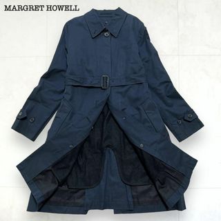 マーガレットハウエル(MARGARET HOWELL)のマーガレットハウエル ベルテッドロングステンカラーコート ウールライナー 紺(ロングコート)