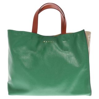 MARNI マルニ ハンドバッグ ダークグリーン ブラック レザー ロゴ-