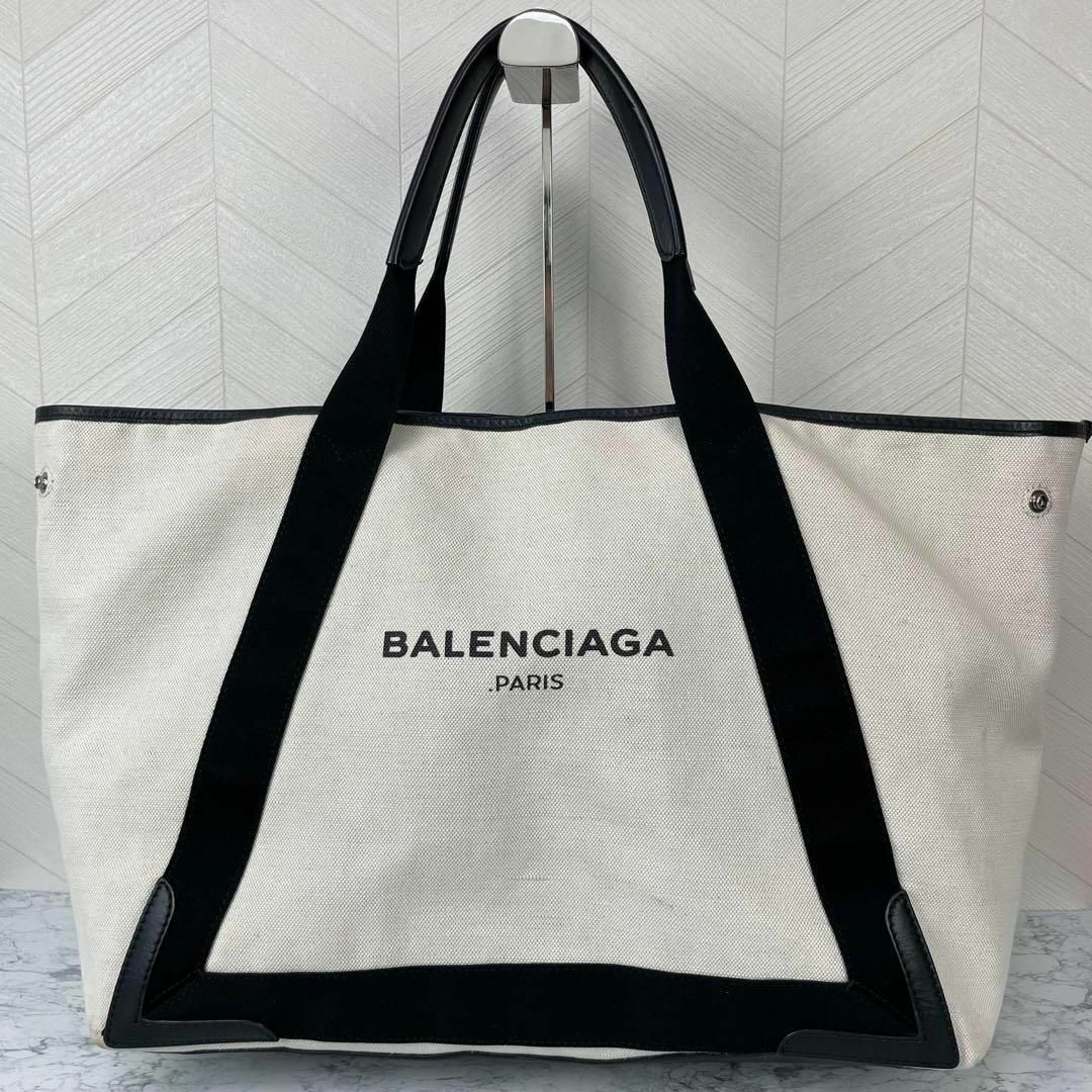 BALENCIAGA ネイビーカバス M トート バッグ キャンバス 白黒 正規