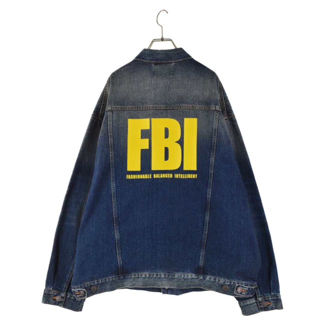 BALENCIAGA バレンシアガ NAVY BLUE FBI DENIM JACKET ロゴ刺繍 オーバーサイズ デニムジャケット インディゴブルー 681690 TJW75