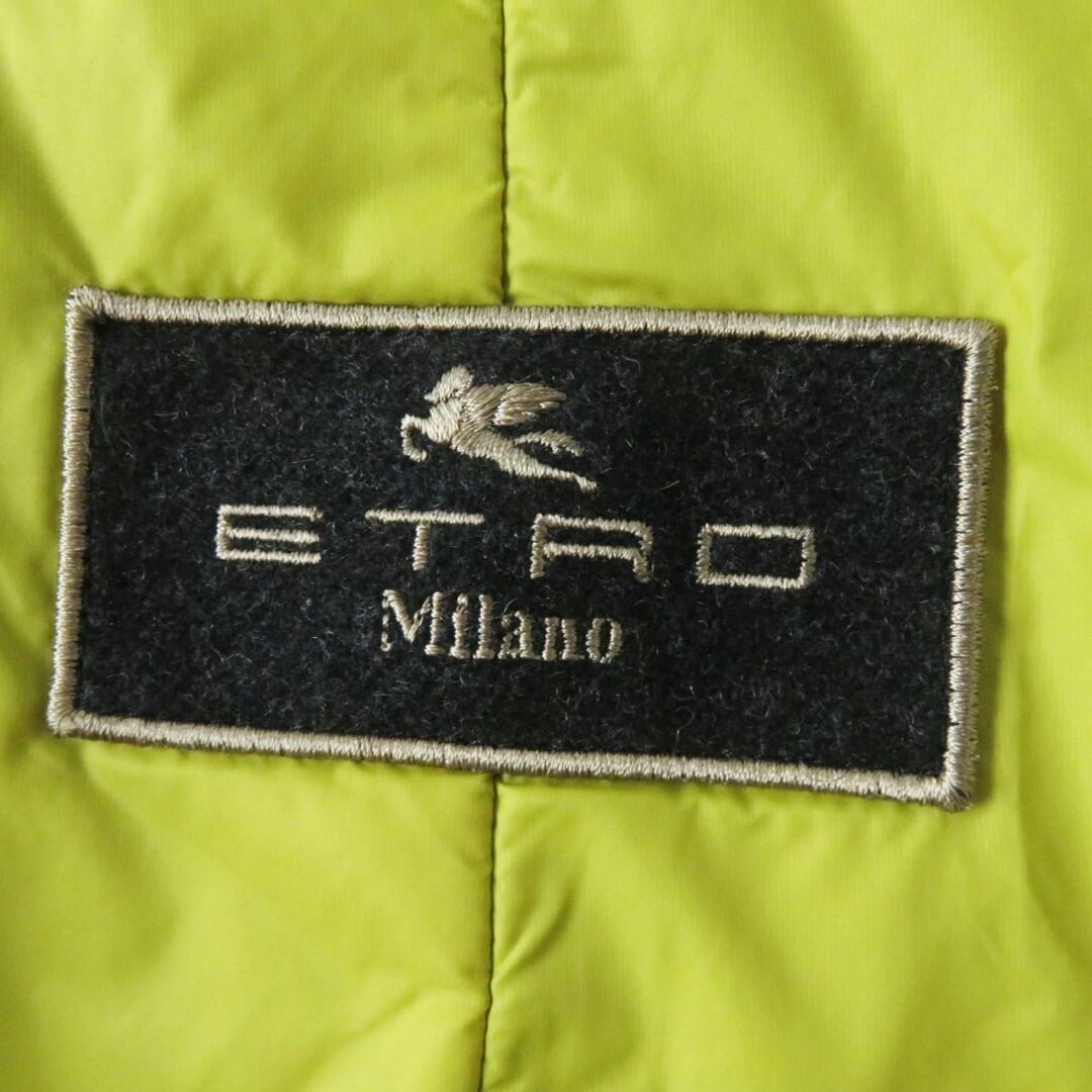 極美品◎正規品 イタリア製 ETRO エトロ レディース シルク混 中綿入り フーデッドコート ギンガムチェック柄 ブラック×グレー 40 7