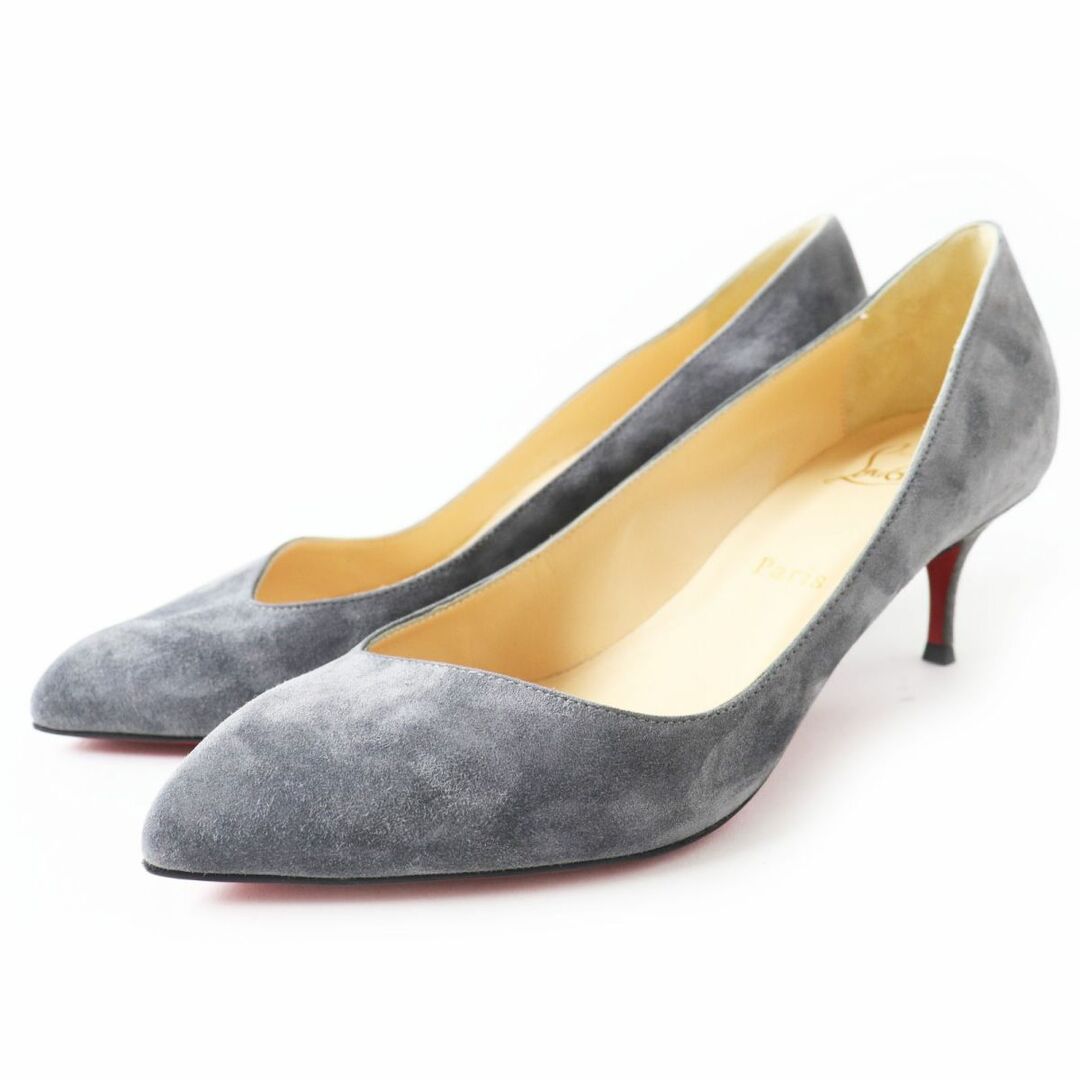 極美品◎Christian Louboutin クリスチャン ルブタン 3181229 CORNEILLE 55 ポインテッドトゥ スウェード パンプス グレー 37 1/2 箱・袋付