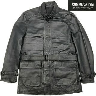 コムサイズム(COMME CA ISM)のマチ付ポケット★COMME CA ISM★M レザートレンチコート黒SZJ123(トレンチコート)