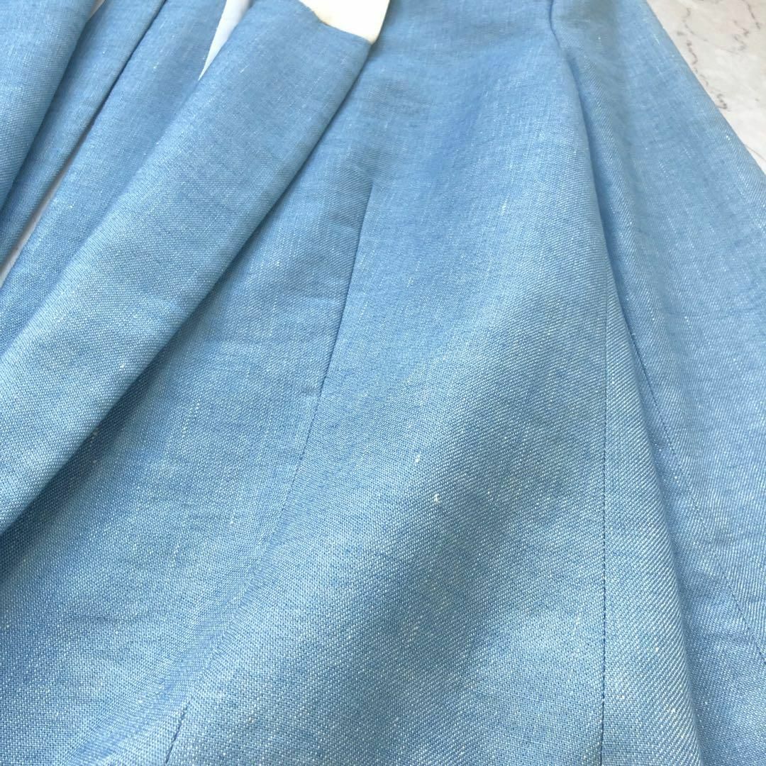 【チャラヤン】美品 イタリア製 綿麻 後ろ開き ショールカラー ジャケット 青 3