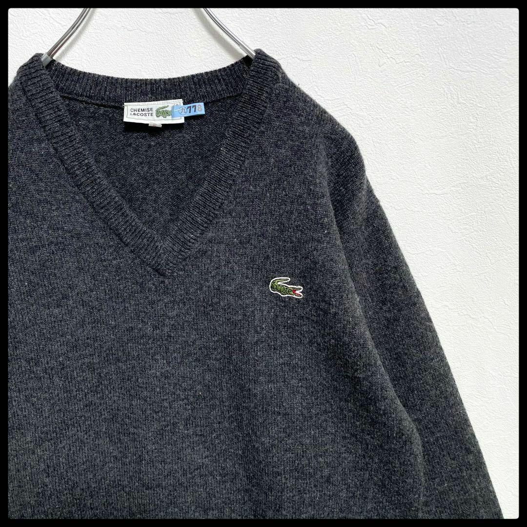 LACOSTE - ラコステ ワンポイント ワニロゴ Vネック チャコールグレー