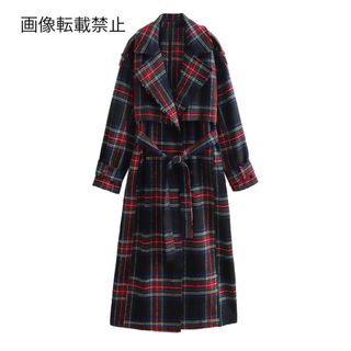 🤎10月新作🎻12665◆チェック柄 ロングコート(ロングコート)