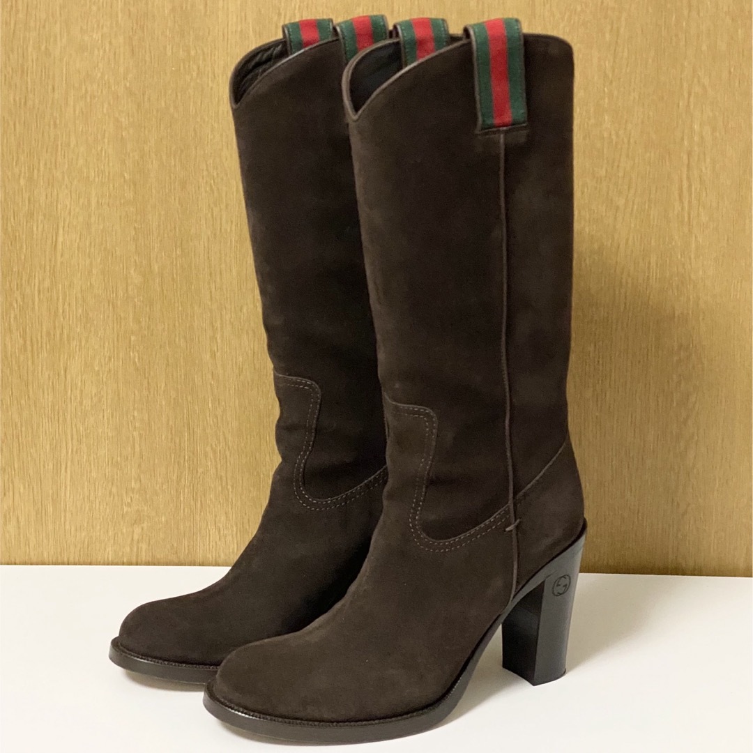 GUCCI グッチ ブーツ ウエスタン スエード ブラウン 37 | フリマアプリ ラクマ