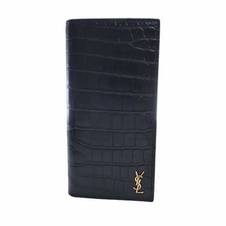 SAINT LAURENT サンローラン レザー クロコ型押し 二つ折り 長財布 607746 ブラック by