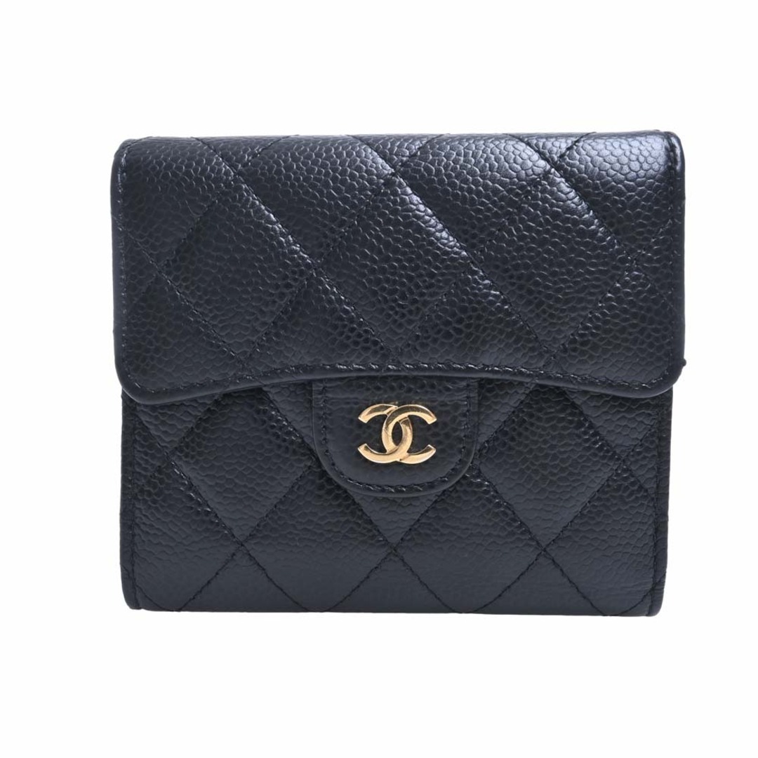 【中古】CHANEL シャネル キャビアスキン マトラッセ ココマーク 三つ折り コンパクト財布 - ブラック by | フリマアプリ ラクマ