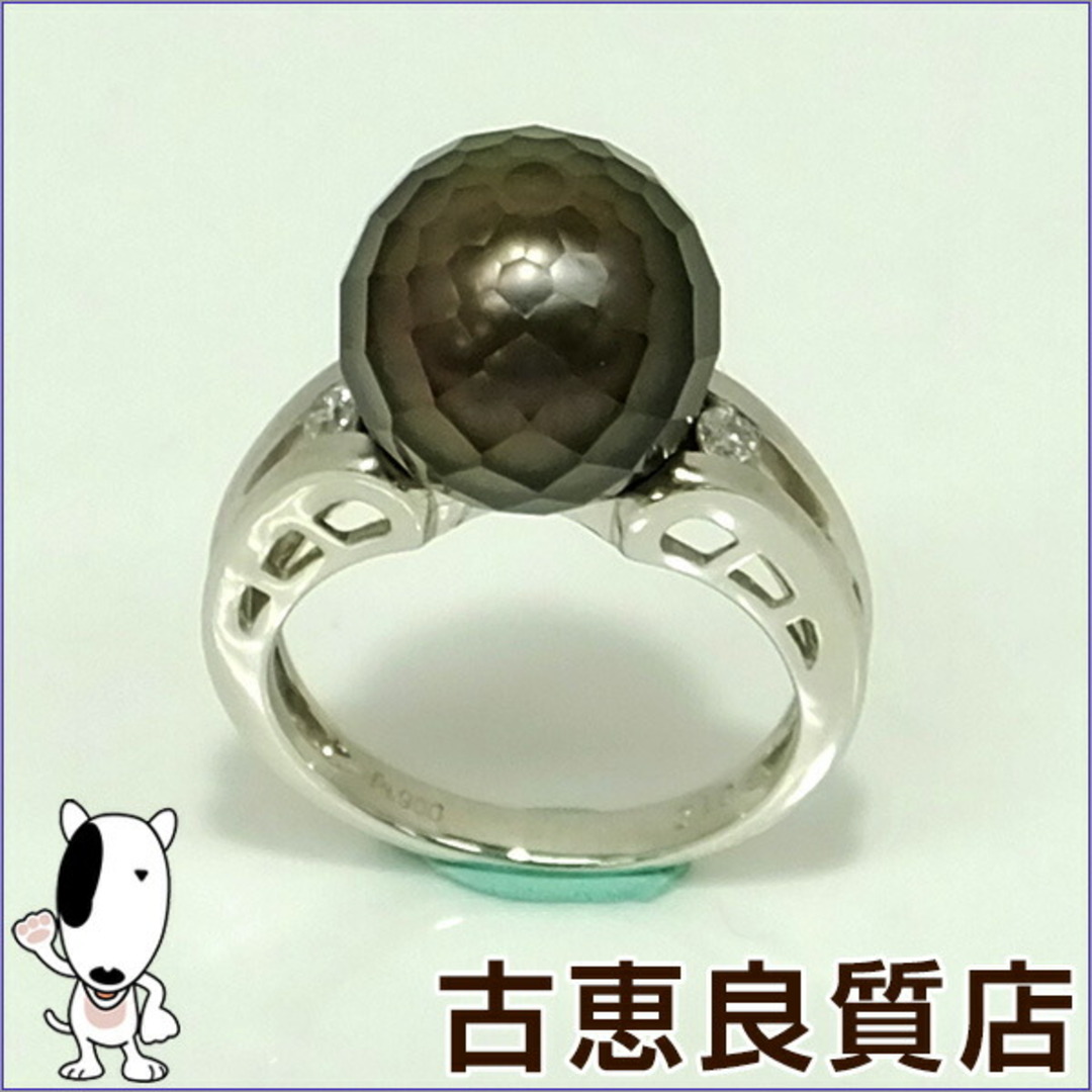 Pt900プラチナ リング・指輪 パール約12mm ダイヤモンド0.12ct 12号 8.1g 黒蝶真珠 レディース【美品】
