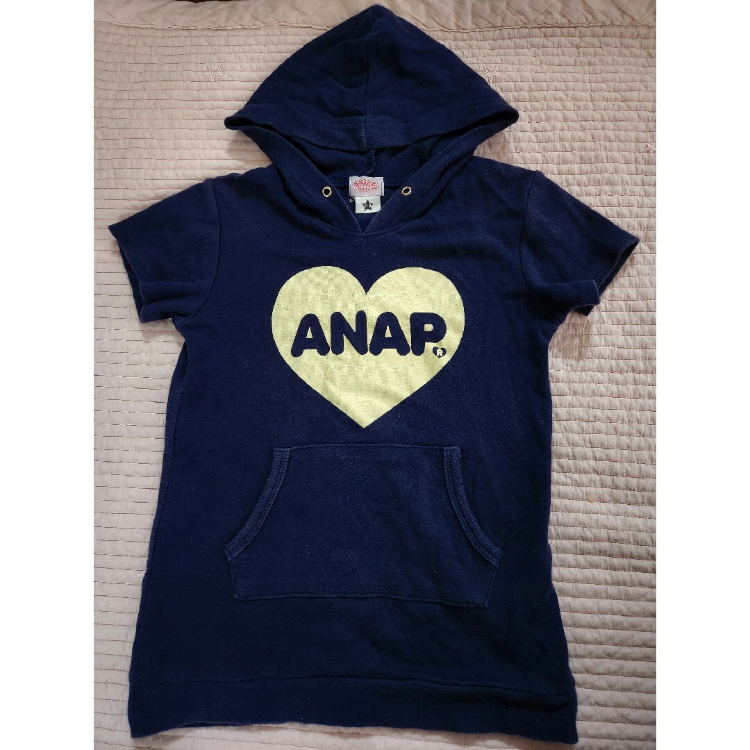 ANAP Kids(アナップキッズ)のANAP KIDS♡110cm半袖ロゴパーカーネイビー キッズ/ベビー/マタニティのキッズ服女の子用(90cm~)(Tシャツ/カットソー)の商品写真