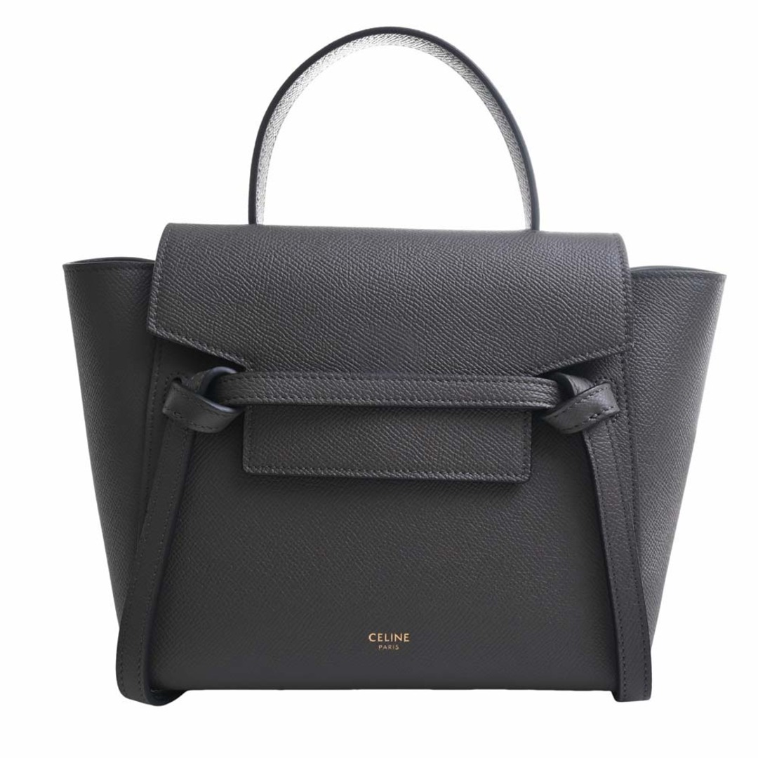 Celine セリーヌ レザー ベルトバッグ ナノ 2WAY ハンドバッグ 189003ZVA グレー by