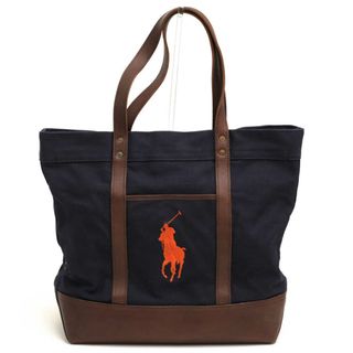 ラルフローレン(Ralph Lauren)のポロ ラルフローレン／POLO RALPH LAUREN バッグ トートバッグ 鞄 ハンドバッグ メンズ 男性 男性用コットン 綿 キャンバス レザー 革 ネイビー 紺  4055129 Elevated Big Pony Zip Tote ビッグポニー 肩掛け ワンショルダーバッグ ヴィンテージ加工(トートバッグ)