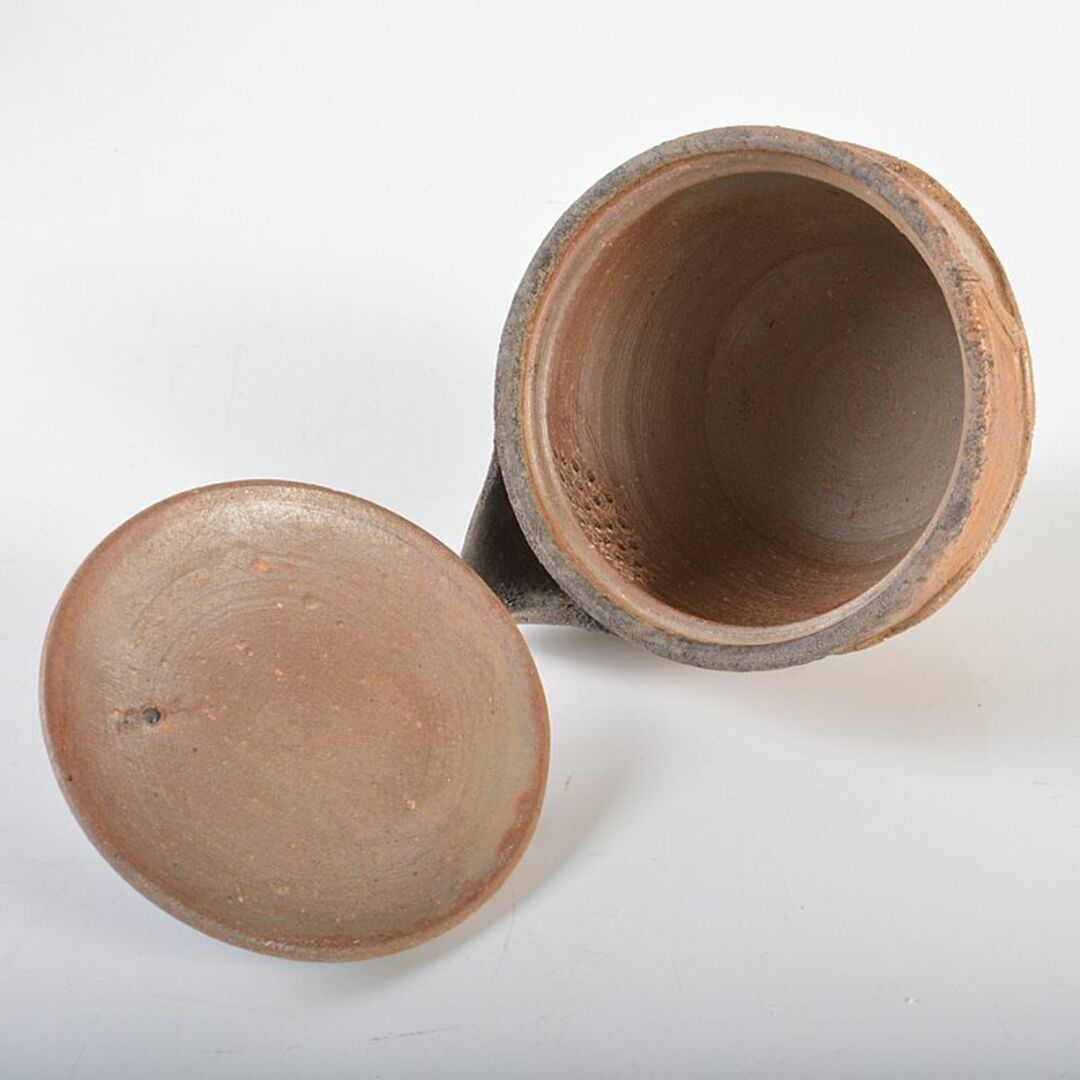 煎茶道具 備前焼 明光窯 蓮根摘蓮葉 宝瓶 急須 共箱 D R6438