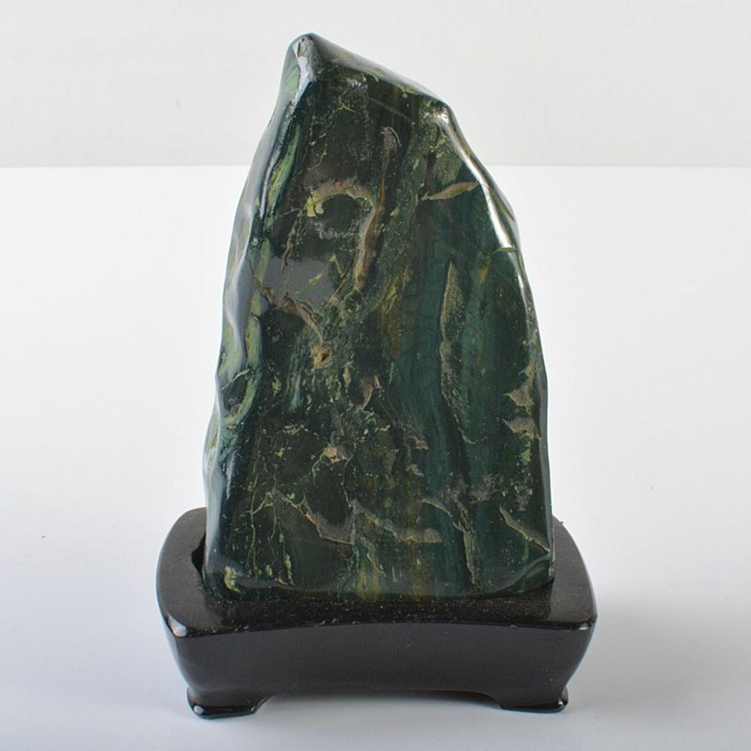 鑑賞石　天然石　緑石　孔雀石　マラカイト　約419kg　唐木台付　V　R6450美術品/アンティーク