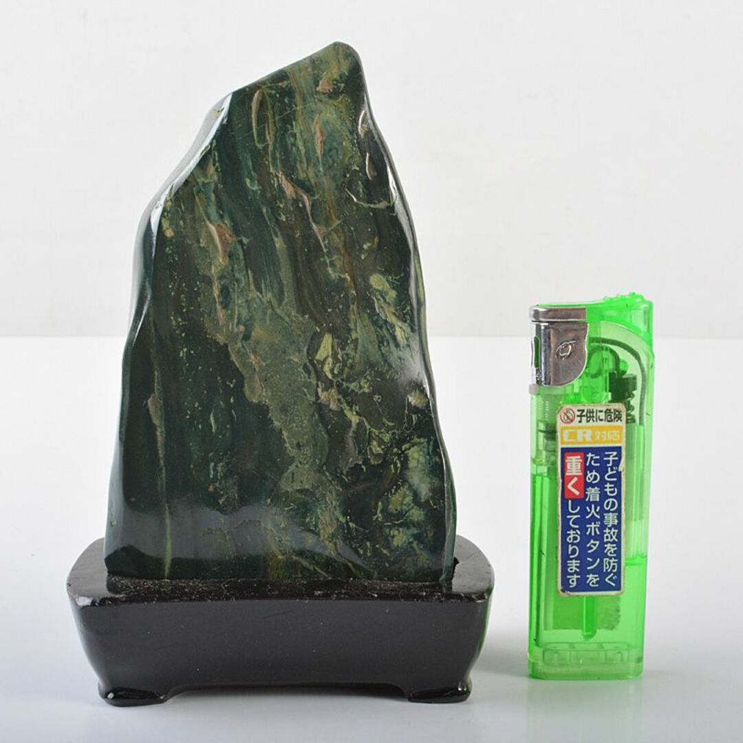 鑑賞石　天然石　緑石　孔雀石　マラカイト　約419kg　唐木台付　V　R6450美術品/アンティーク
