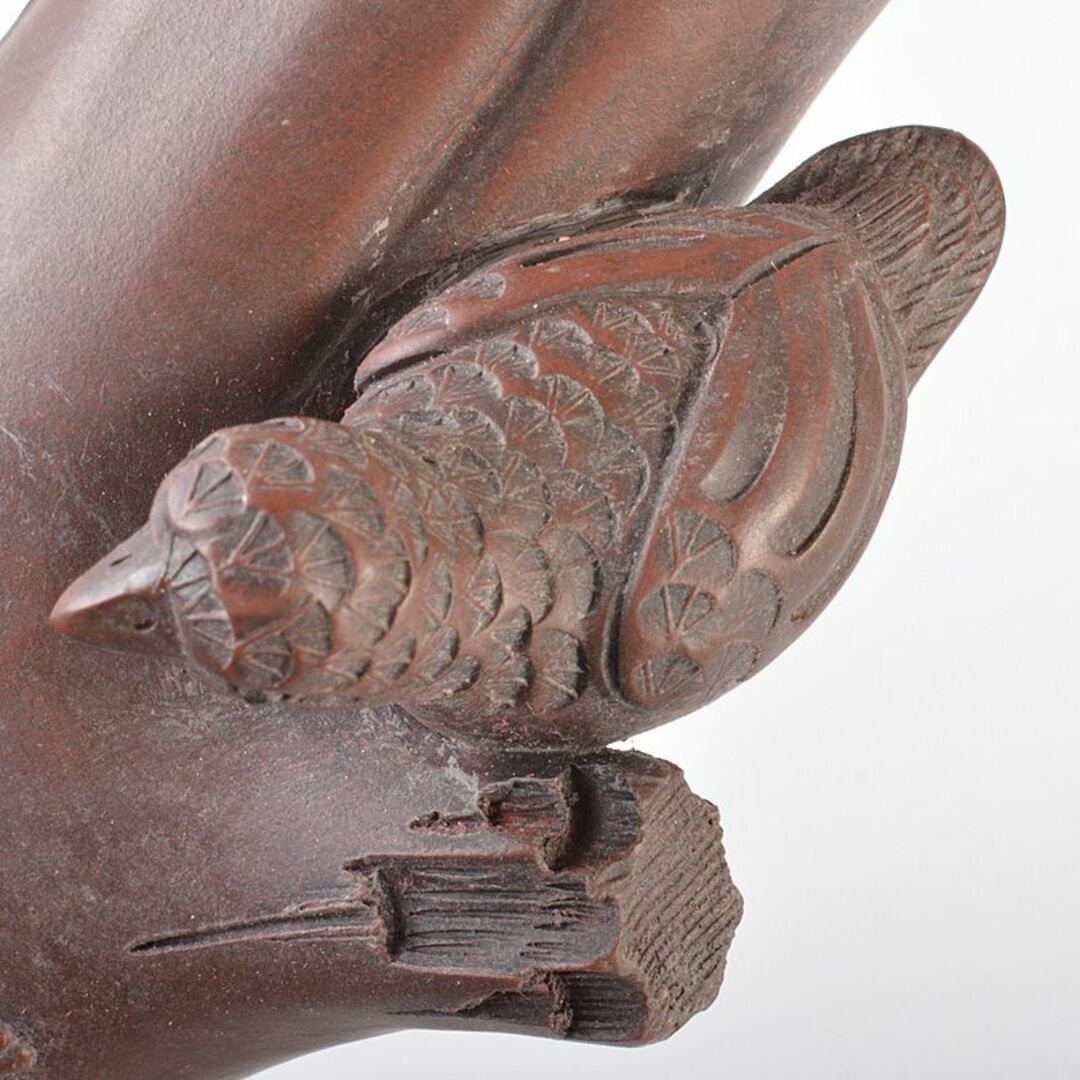 中国 紫砂 朱泥 梅に鳥彫 花瓶 在銘 V R6460 中国 紫砂 朱泥 梅に鳥彫 花瓶 在銘 V R6460