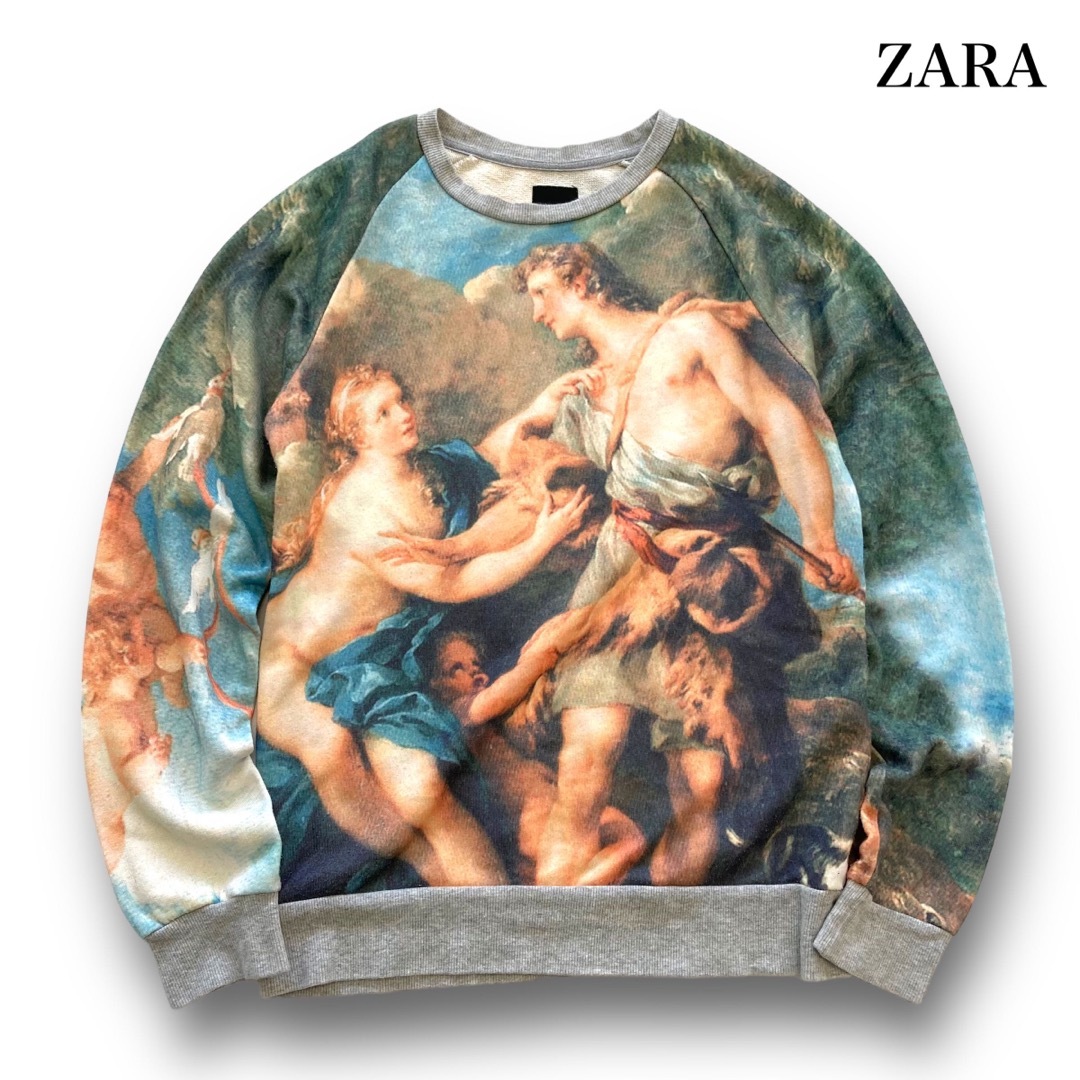 【ZARA】(希少) ザラ 絵画プリント キリスト宗教画 総柄 スウェット M