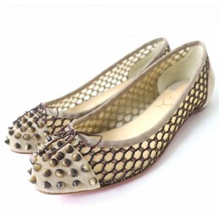 クリスチャンルブタン(Christian Louboutin)の未使用品△クリスチャンルブタン 1160846 MIX FLAT VEL/KNOT/GG/FASH CORDE スパイク フラットパンプス ブラウン×ベージュ 36 1/2 伊製(ハイヒール/パンプス)