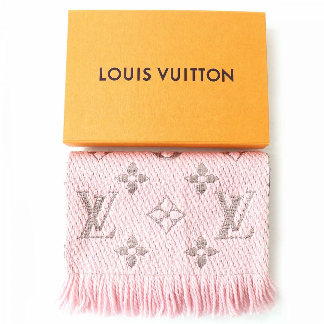 美品△LOUIS VUITTON ルイヴィトン 2019年 M70466 エシャルプ ロゴマニアシャイン シルク混 ニットマフラー ローズバレリーヌ 箱付