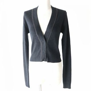 ブルネロクチネリ(BRUNELLO CUCINELLI)の極美品△正規品 ブルネロクチネリ メタル（真鍮）装飾 カシミヤ混 ショート丈 ニットカーディガン プルオーバー ダークグレー L イタリア製(カーディガン)