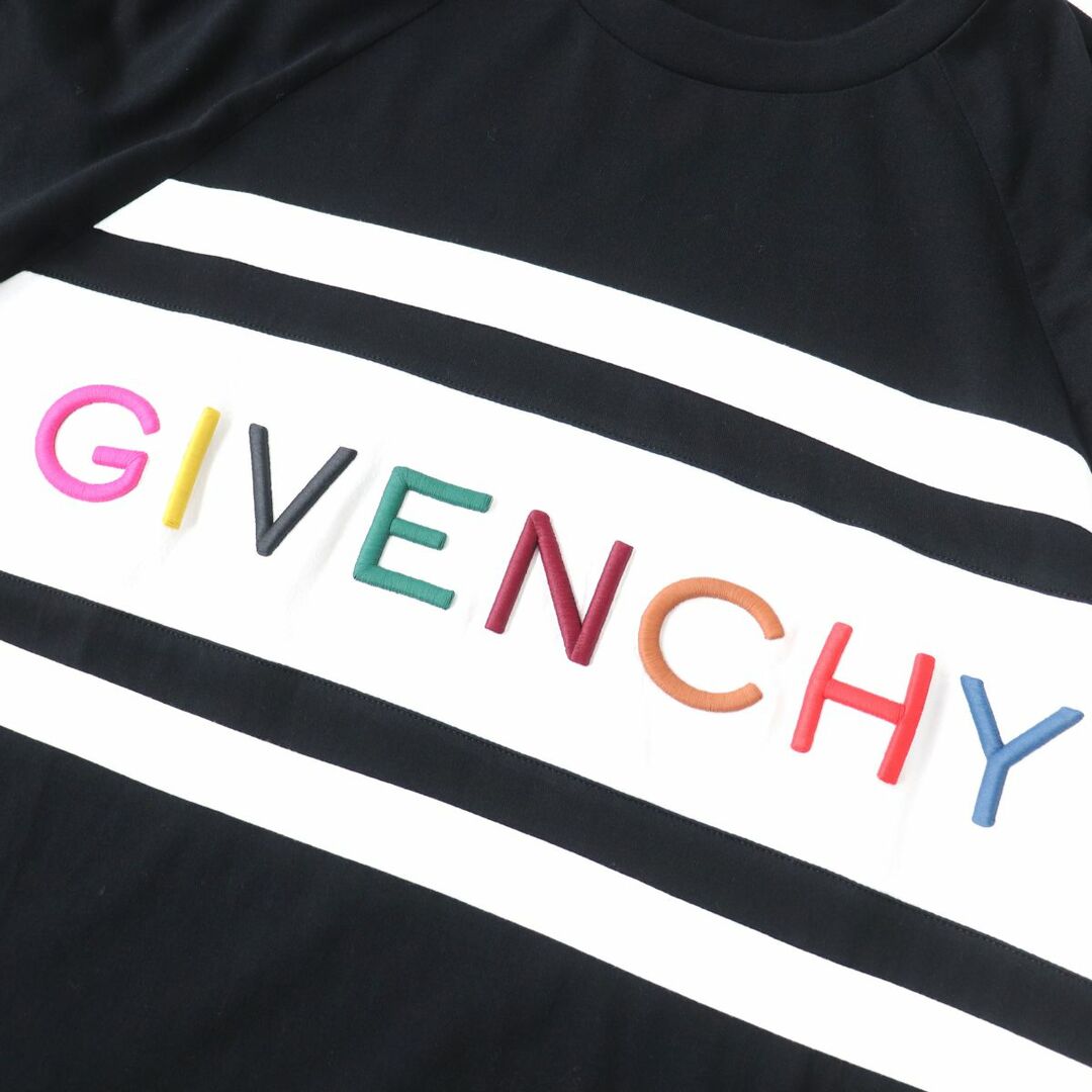 美品△正規品 GIVENCHY ジバンシィ 20SS BW706V3Z1X レインボー ロゴ刺繍 オーバーサイズ 半袖 Tシャツ 黒×マルチカラー XS ユニセックス