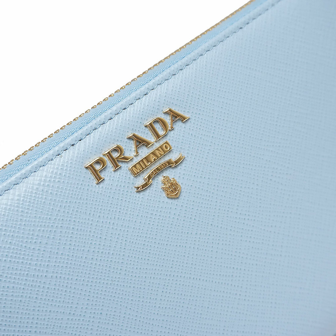 PRADA(プラダ)のプラダ ラウンドファスナー ジップ 長財布 サフィアノ サフィアーノ メタル カーフレザー セレステ ライトブルー 青 ゴールド金具 1ML506 箱付 PRADA（新品・未使用品） レディースのファッション小物(財布)の商品写真