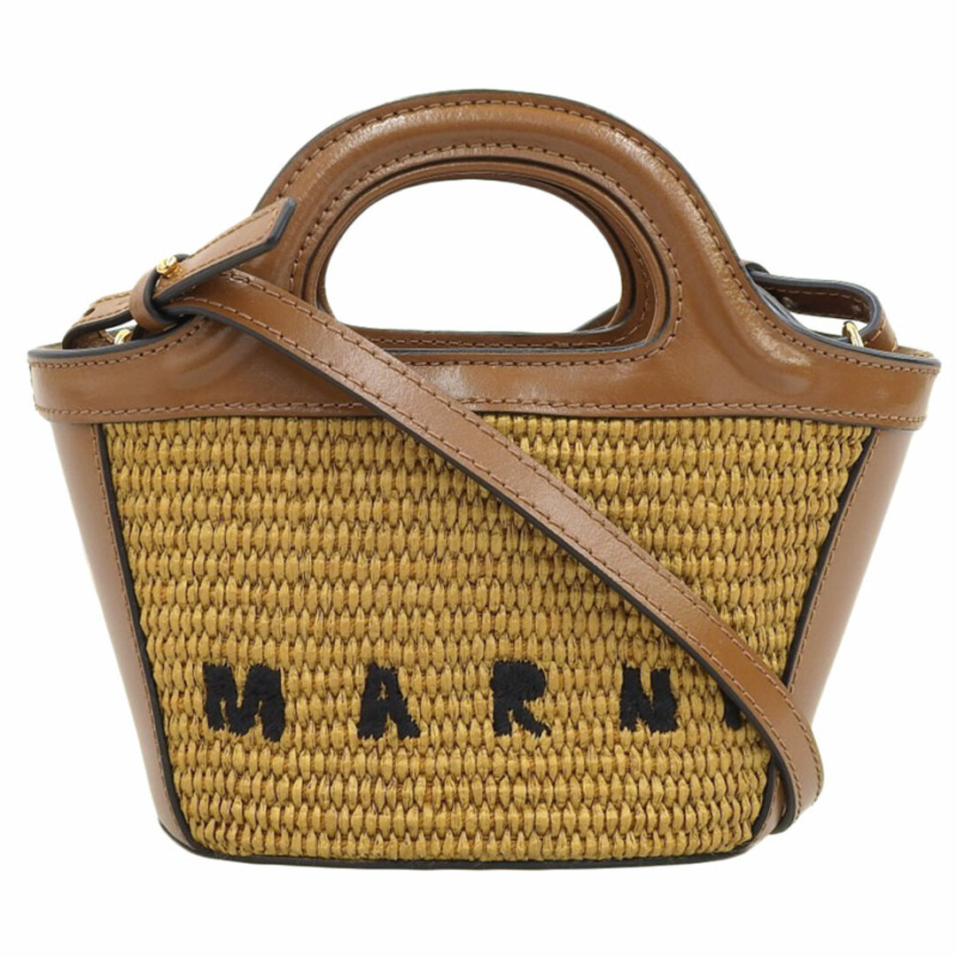 マルニ MARNI トロピカリア 2WAYバッグ ハンドバッグ ショルダーバッグ ストロー/レザー ブラウン  新入荷 OB1571約10ｃｍ持ち手を含む高さ