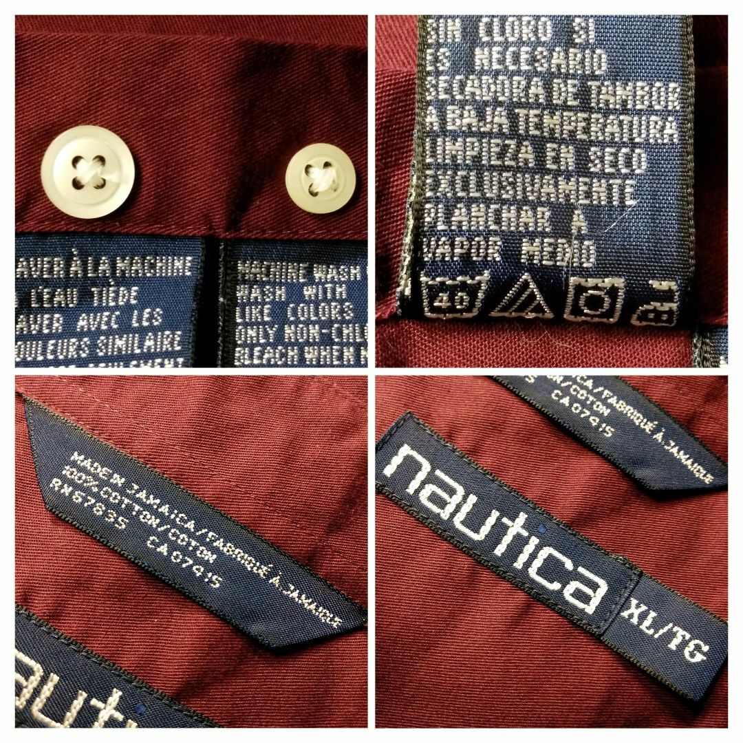 NAUTICA(ノーティカ)のビンテージ NAUTICA 長袖ボタンダウンシャツ ワインレッド 2XL メンズのトップス(シャツ)の商品写真
