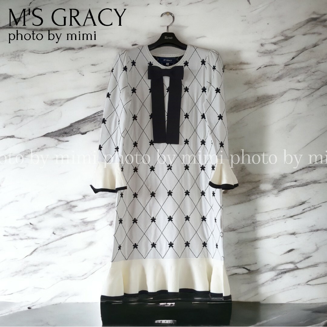 M´S GRACY*チェック×フラワーニットワンピース-
