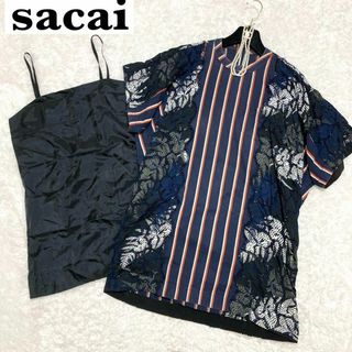 サカイ(sacai)のsacai ストライプ レース ドッキングワンピース インナー付き サイズ2(ミニワンピース)