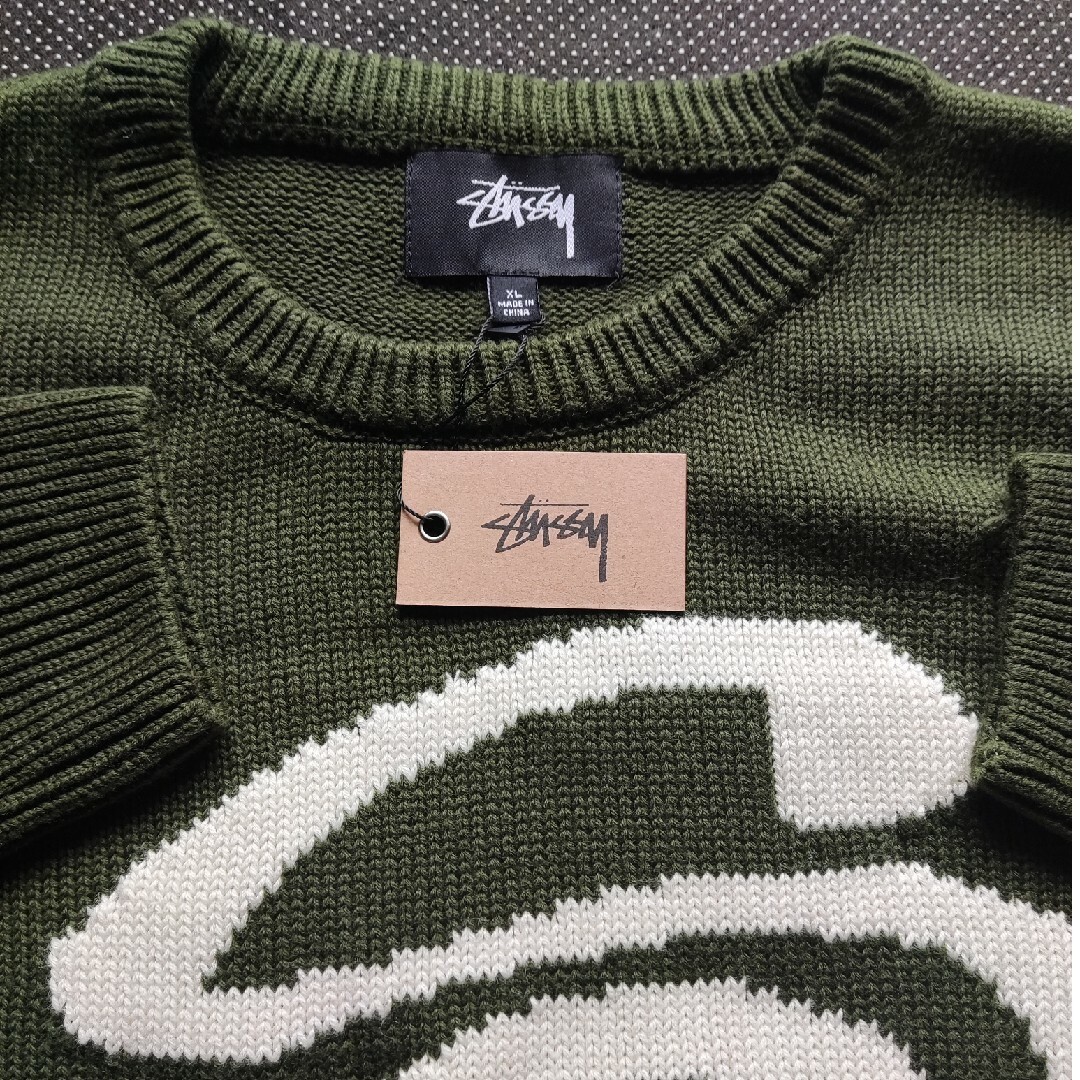 STUSSY Curly Logo  ニットセーター ユニセックス Mっ緑