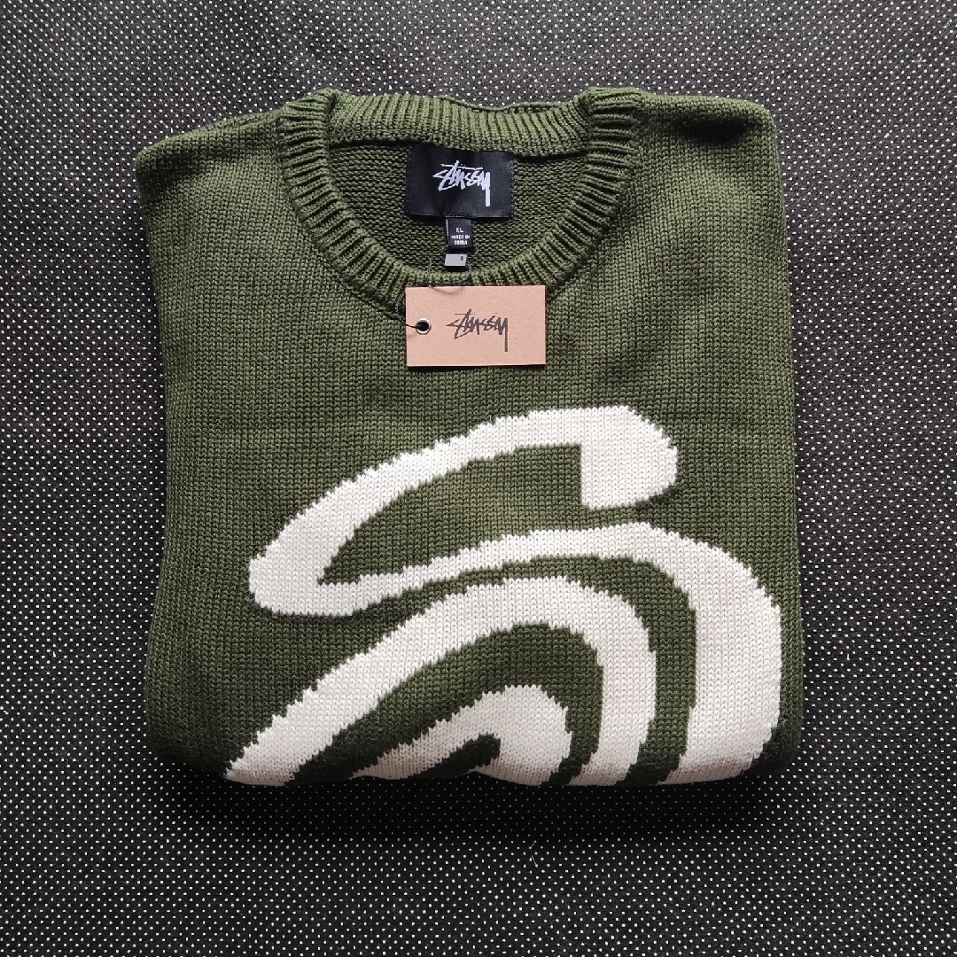 本命ギフト STUSSY Curly Logo ニットセーター ユニセックス Mっ緑