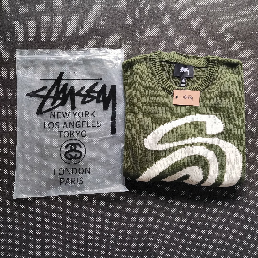 STUSSY Curly Logo ニットセーター ユニセックス Mっ緑-