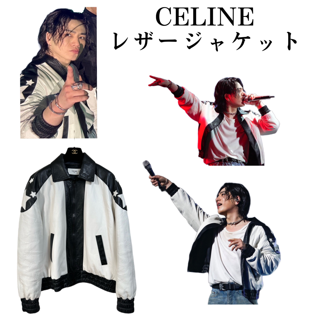 CELINE - CELINE カラーブロック レザーボンバージャケット 登坂 CELINE - CELINE カラーブロック レザーボンバージャケット 登坂