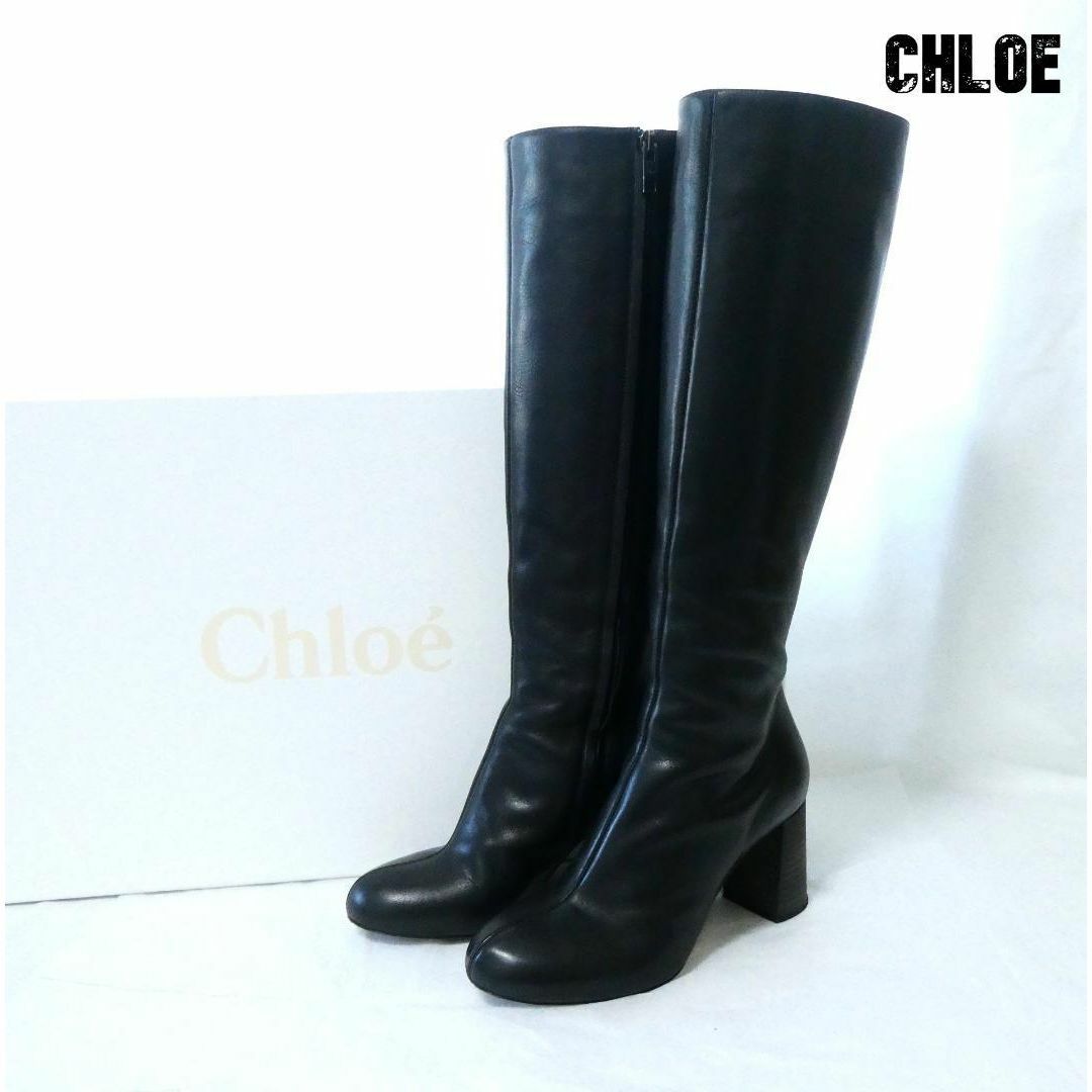 美品 Chloe レザー ラウンドトゥ チャンキーヒール ジョッキーブーツ