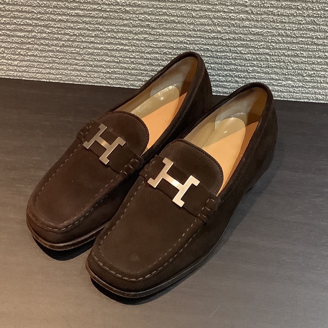エルメス HERMES H金具 スエード コンスタンス ローファー 36.5-