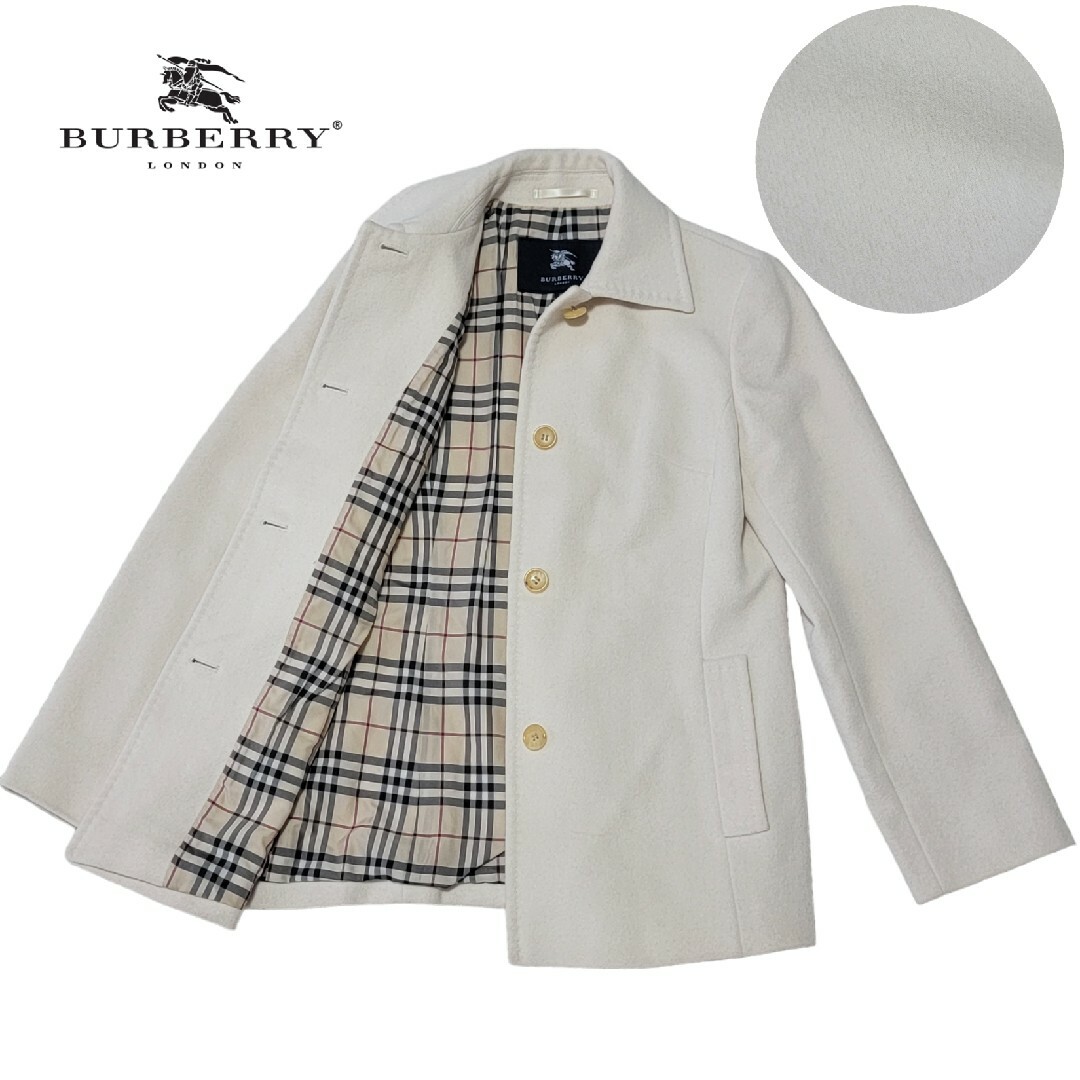 美品】バーバリー BURBERRY アンゴラ 裏ノバチェック柄 ハーフコート-