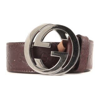 グッチ(Gucci)のGUCCI グッチ ベルト サイズ:85 GG バックル インターロッキング シマ レザー ベルト 114984 ブラウン イタリア製 ハイブランド 【メンズ】【中古】(ベルト)