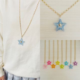 ライトブルースター【大きな星のハンドメイドチェーンネックレス】キッズネックレス(ネックレス)