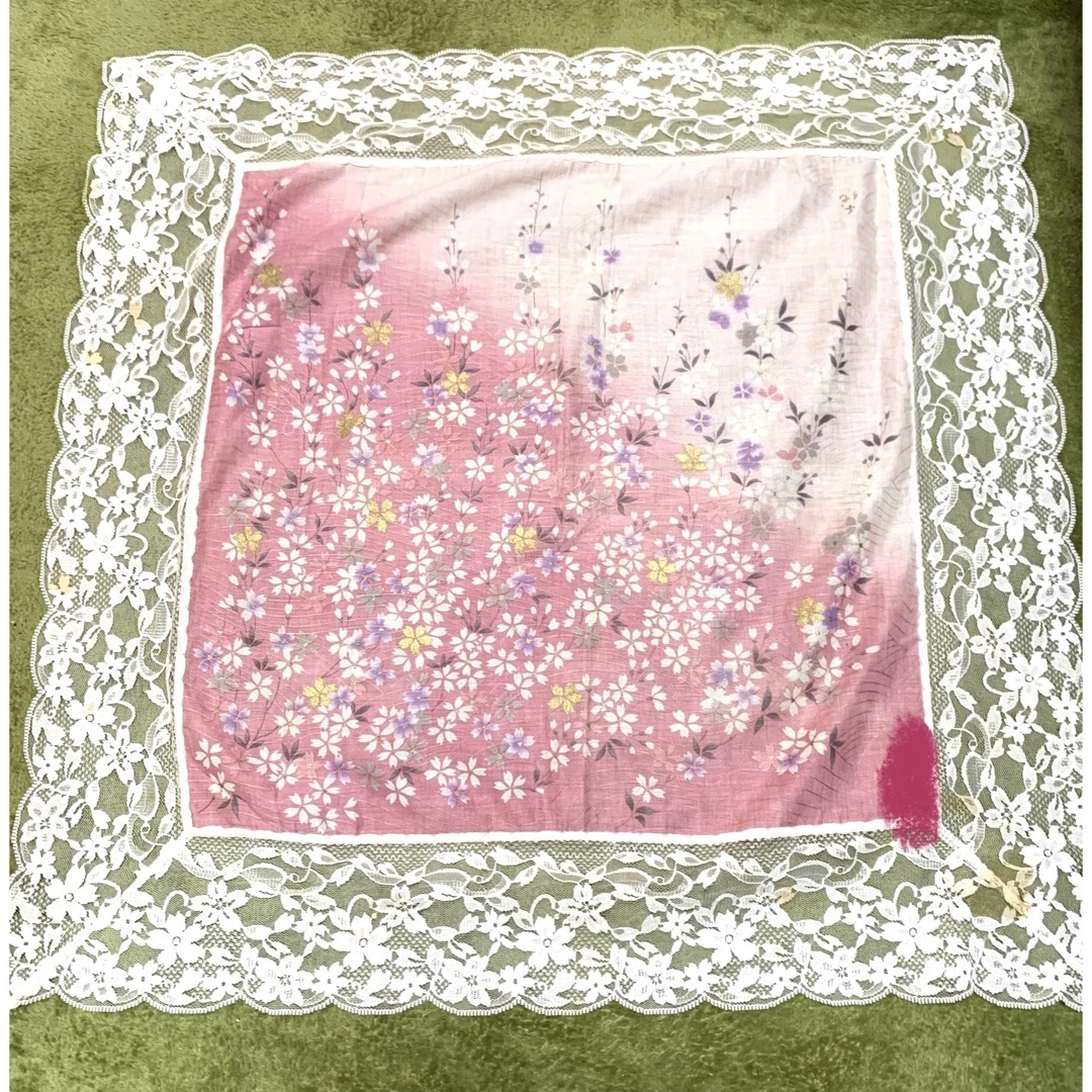 ヴィンテージ 和柄 花柄スカーフ 撫子 ナデシコ 桜 さくら ピンク レース
