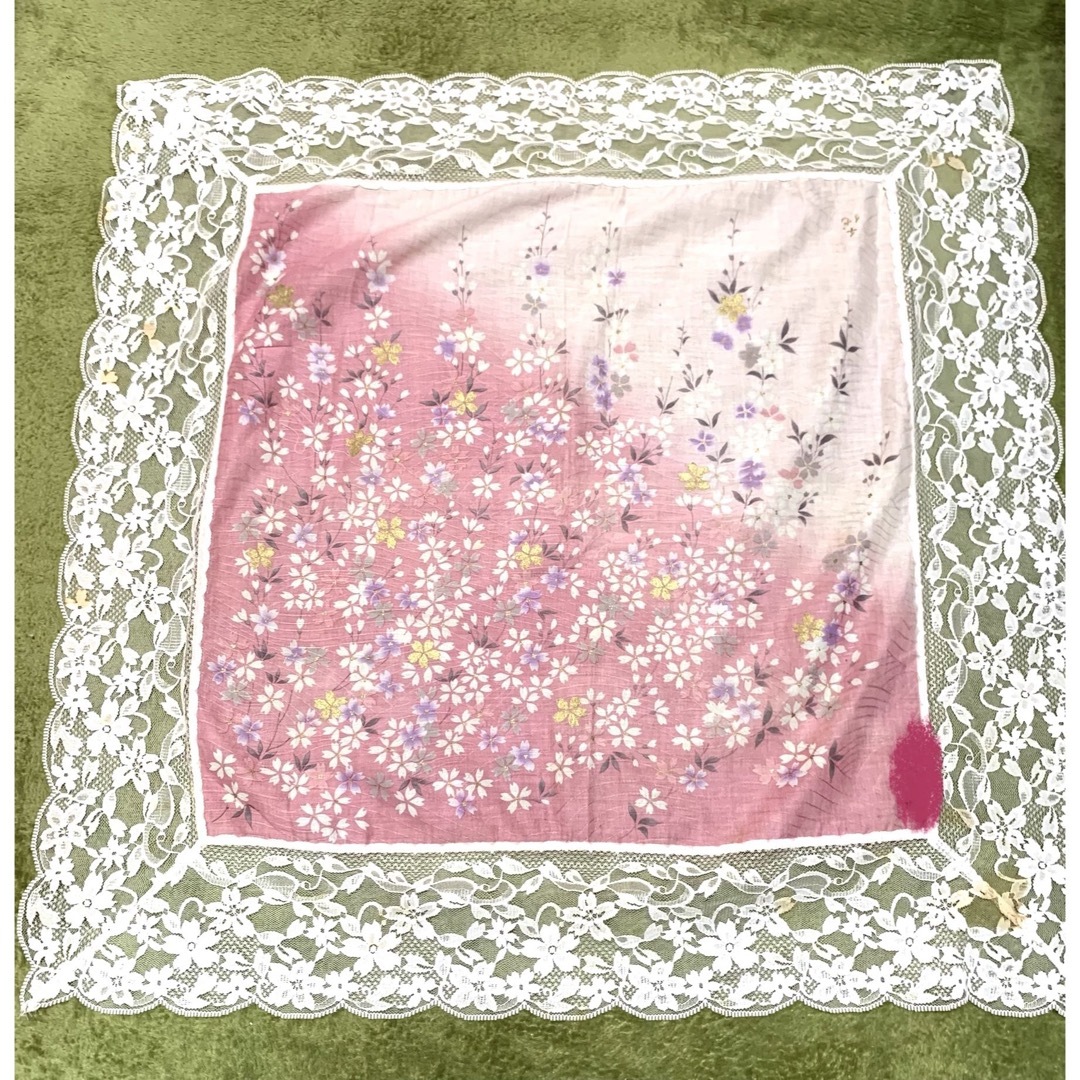 ヴィンテージ 和柄 花柄スカーフ 撫子 ナデシコ 桜 さくら ピンク レース