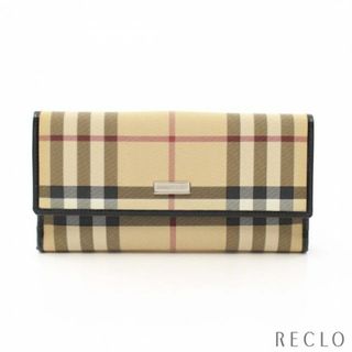 バーバリー(BURBERRY)のノバチェック  Wホック財布 PVC レザー ベージュ マルチカラー(財布)